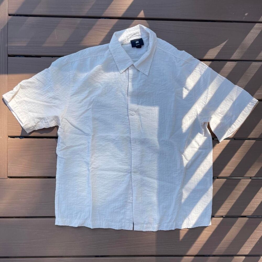 H&M Men's White and Cream Shirt